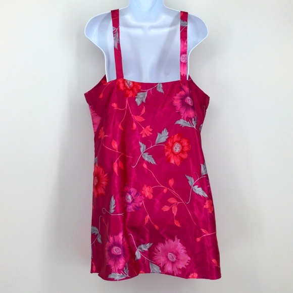 VTG Hot Pink Flowers Bows Shiny Slippery Satin Sissy Teddie Nightie Slip Large - Picture 2 of 7